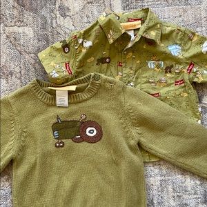 Gymboree matching farm print shirt and sweater